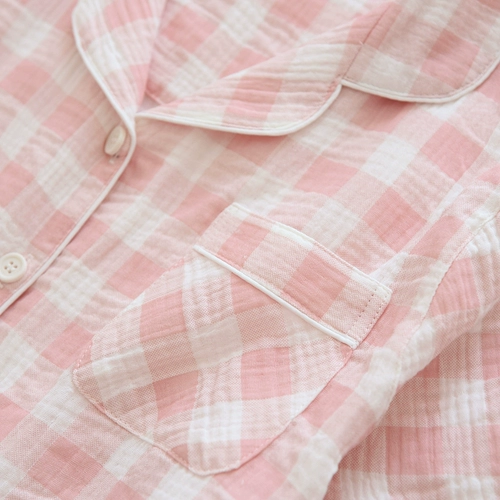 Японская летняя тонкая пижама, марлевый лонгслив для влюбленных, короткий рукав