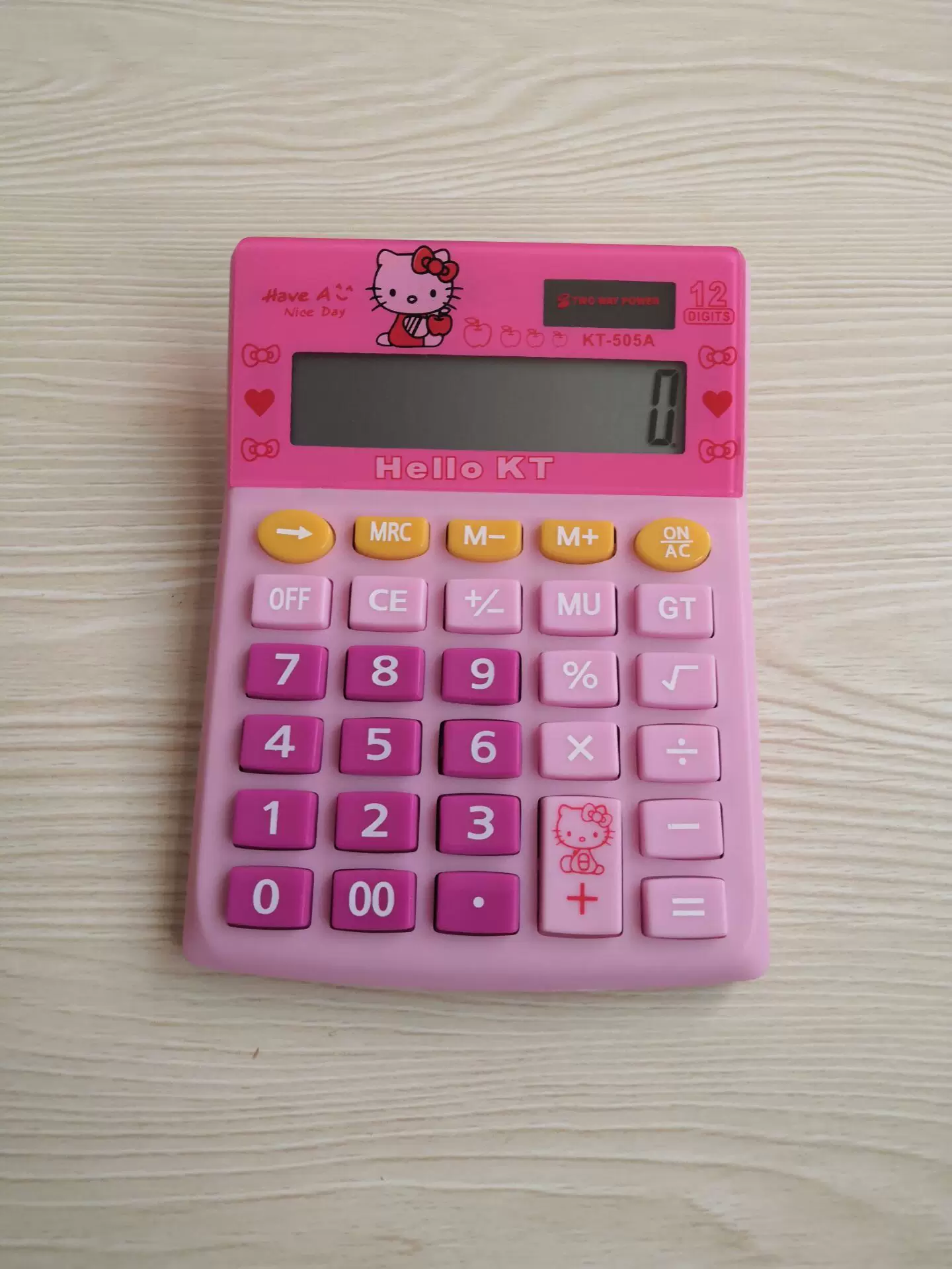 Калькулятор (Hello Kitty) KT-505, 12-разрядный крупный дисплей, мультяшный дизайн (розовый/синий)