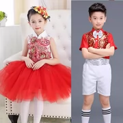 61 Trung Quốc phong cách trẻ em màu đỏ của trang phục guzheng hiệu suất học sinh tiểu học và trung học đọc thuộc lòng các cuộc thi nhảy điệp khúc