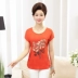 New trung niên phụ nữ béo mẹ mùa hè ngắn tay áo sơ mi phương thức cotton T-Shirt in ấn cộng với chất béo lớn kích thước của phụ nữ áo sơ mi