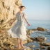 Lý tưởng của phụ nữ 30 tuổi màu xanh nhạt nhỏ tươi lá sen kỳ nghỉ bên bờ biển đầm thanh lịch - Váy dài váy trắng dài tay Váy dài