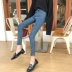 2018 mới của Hàn Quốc phiên bản của retro tua hoang dã jeans nữ cao eo là mỏng chân chặt chẽ quần bút chì quần triều Quần jean