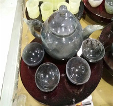 Ювелирный камень 天然玉石水墨玉茶具酒具茶壶茶杯摆件天然岫玉水墨玉茶壶茶杯摆件
