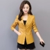 Xuân 2019 mới Hained leather nữ ngắn Phiên bản Hàn Quốc của bộ đồ nhỏ tự trồng cổ áo khoác da nữ áo khoác cỡ lớn - Quần áo da áo da bomber Quần áo da