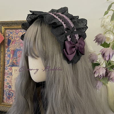taobao agent Creamy bubbles black and purple cotton lace handmade rose bow headband