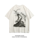 UxnStudio Original Tide Brand Alien Person Printed Short Grapefruit Men's Summer's Shie Asian Dark Wind T 侐 наряд пара