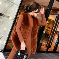 2017 mùa thu và mùa đông mới tính khí ladies Hàn Quốc phiên bản của caramel màu giả con cáo lông cỏ không tay vest vest áo khoác nữ áo khoác kaki lót lông nữ có mũ