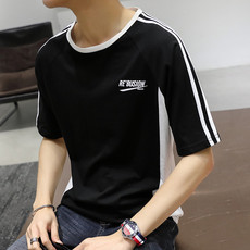 潮牌短袖T恤男夏季韩版圆领五分袖青少年半袖男士体恤潮流男上衣