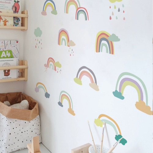 Скандинавская мультяшная радужная наклейка на стену для детской комнаты для раннего возраста, самоклеющееся украшение, наклейки, скандинавский стиль