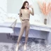 Mùa thu mới của Hàn Quốc phiên bản của màu sắc phù hợp với sọc V-Cổ dài tay áo len + cao eo là mỏng chân quần thời trang phù hợp với nữ