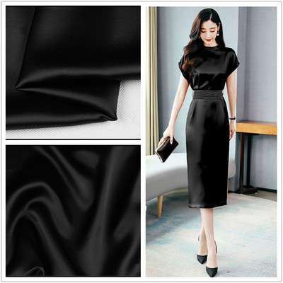 taobao agent Black Acetate Satin Silk Fabric Glass Smooth Delicate Satin Silk Dress Fashion Fabric