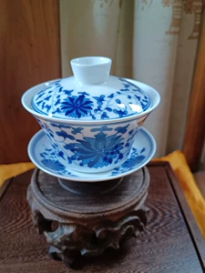 Церамика Jingdezhen Новая сине -белая фарфоровая большая -старая чая старая чаша, запутанная лотос