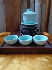 Чайный набор 90年代龙泉窑青瓷 茶具套装 旧茶杯 老盖碗