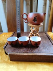 Чайный набор 80 90年代宜兴紫砂杯 红泥 茶海陶然白釉开片