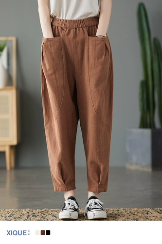 Осенние ретро хлопковые штаны для отдыха, коллекция 2021, по фигуре, свободный крой