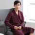 Mùa xuân và mùa thu giữa và áo ngủ dài tay cho nam bằng vải cotton dài cho nam áo ngủ đẹp Night Robe