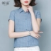 Mùa hè mới của phụ nữ cotton và lanh 2021 áo sơ mi ngắn tay sọc áo sơ mi nữ mỏng mảnh mai Hàn Quốc - Áo sơ mi