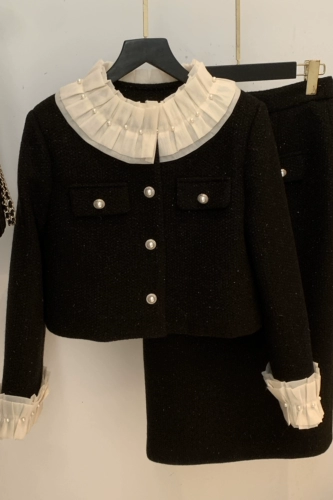 Длинная юбка, пуховик, комплект, утепленная куртка, изысканный стиль, в стиле Шанель, по фигуре, в западном стиле