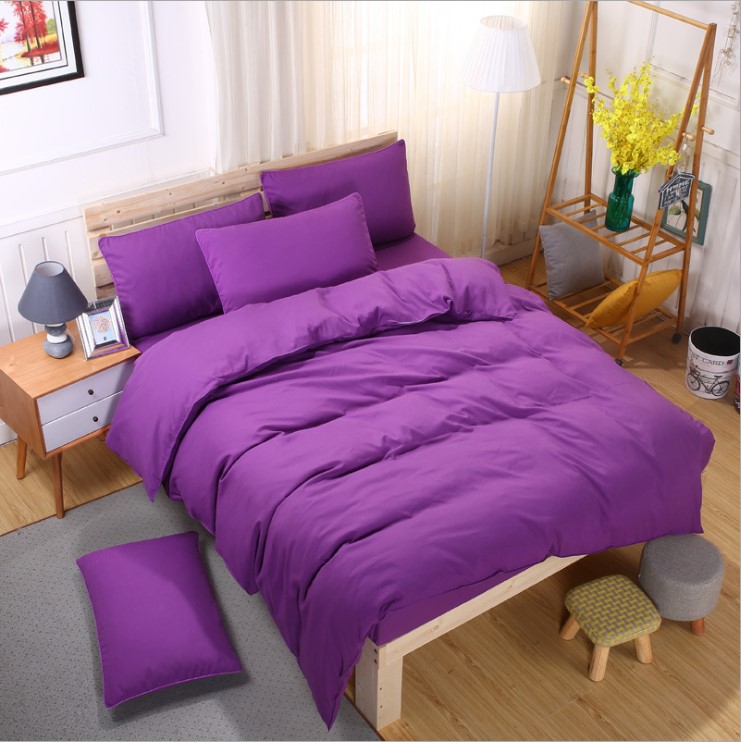 Deep PurpleCottonBedsheetssetquiltcoverpillowcasebedding4sets