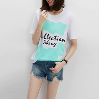 の [TX192779MG] cười Han Tòa graffiti letter in áo mất trắng lỏng hoang dã T-Shirt nữ mùa hè áo phông dài tay