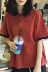 Mùa hè Hàn Quốc phiên bản trong Harajuku bf màu sắc tương phản ve áo polo cổ áo sơ mi là mỏng lỏng ngắn tay vài t-shirt tops triều s