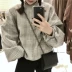 Hàn quốc phiên bản của mùa xuân của phụ nữ cao đẳng gió bf lỏng dày kẻ sọc dài tay mui xe len áo len áo khoác sinh viên