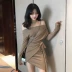 Mùa thu quần áo nữ 2018 phiên bản Hàn Quốc mới của trái tim của từ off-the-vai đầm khí Slim băng bất thường váy đen váy hở lưng váy đầm