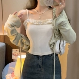 Летняя трикотажная базовая приятная телу майка топ с бантиком, французский стиль