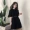 Váy đen nữ mới mùa xuân Hàn Quốc thắt lưng là áo thun ngắn tay mỏng học sinh váy dài Một đoạn váy chữ - A-Line Váy