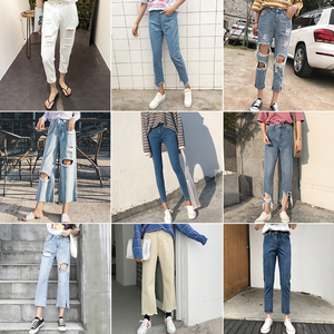 Sinh viên quần dài đầu mùa thu của phụ nữ 2018 new thin lỗ gụ jeans cô gái cao eo chín quần