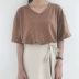 Mùa hè mới của phụ nữ phiên bản Hàn Quốc của chiếc áo gió cổ chữ V sang trọng, áo sơ mi tay ngắn màu sắc ngọt ngào. áo phông trơn Áo phông