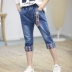 Quần áo trẻ em năm quần trong bàn chân của trẻ em lớn lỏng Hàn Quốc phiên bản 2018 mùa hè mỏng 12 tuổi 15 cô gái quần jeans