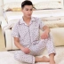 Mùa hè người đàn ông trung niên của bông đồ ngủ cha mỏng nam ngắn tay quần cotton trung niên dịch vụ nhà phù hợp với pijama lụa dài tay Bộ Pajama