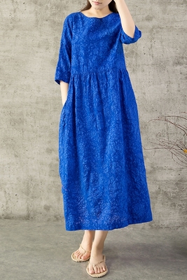 Yi Mian retro du lịch bảy tay áo muối thu nhỏ đầm eo cao váy dài mùa hè sản phẩm mới áo choàng đầm dài qua gối cho tuổi trung niên Sản phẩm HOT