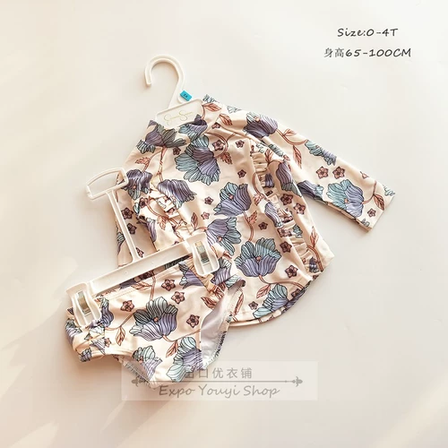 Раздельный лонгслив, белый купальник, ткань, 2-10 лет, в цветочек, принт