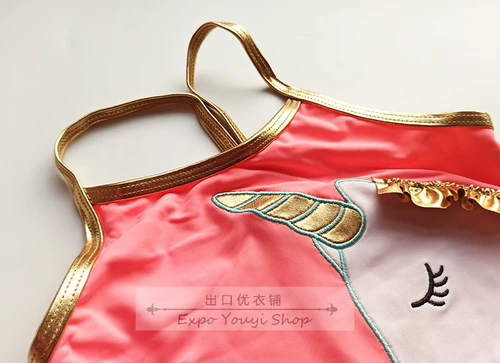 Выйдите из Meijan Flayd ** DLES3-6-летняя девочка с купальными апельсиновыми лапшами, трехмерной ткани, вышитой единорог