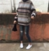 Mùa thu nữ phiên bản Hàn Quốc của gió đại học màu tương phản sọc sọc áo len trùm đầu sinh viên giản dị áo dài tay áo thủy triều