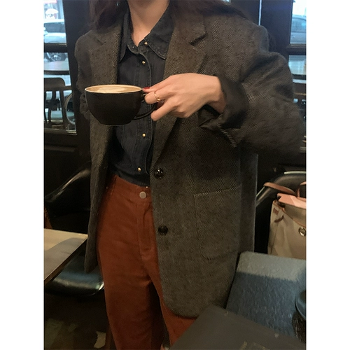 Хлопковая синяя осенняя рубашка, городской стиль