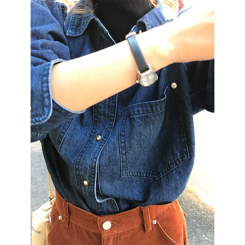 Хлопковая синяя осенняя рубашка, городской стиль