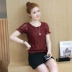 Của phụ nữ ngắn tay áo voan ren áo mùa hè mới của Hàn Quốc đáy áo hoang dã Slim T-Shirt eo ngắn Top