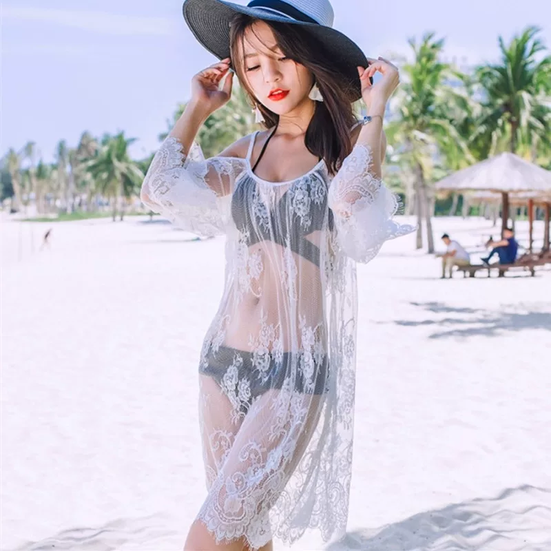 Sexy split swimwear, black lace jacket