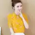 Phiên bản Hàn Quốc của áo sơ mi voan rộng tay áo sơ mi ngắn tay 2019 mùa hè mới của phụ nữ búp bê cổ áo sơ mi nhỏ sơ mi nữ áo phông chạm đáy - Áo phông
