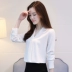 2018 mùa xuân mới áo sơ mi trắng nữ Hàn Quốc phiên bản của V-Cổ áo sơ mi nhỏ lỏng mỏng voan áo sơ mi dài tay áo đa năng