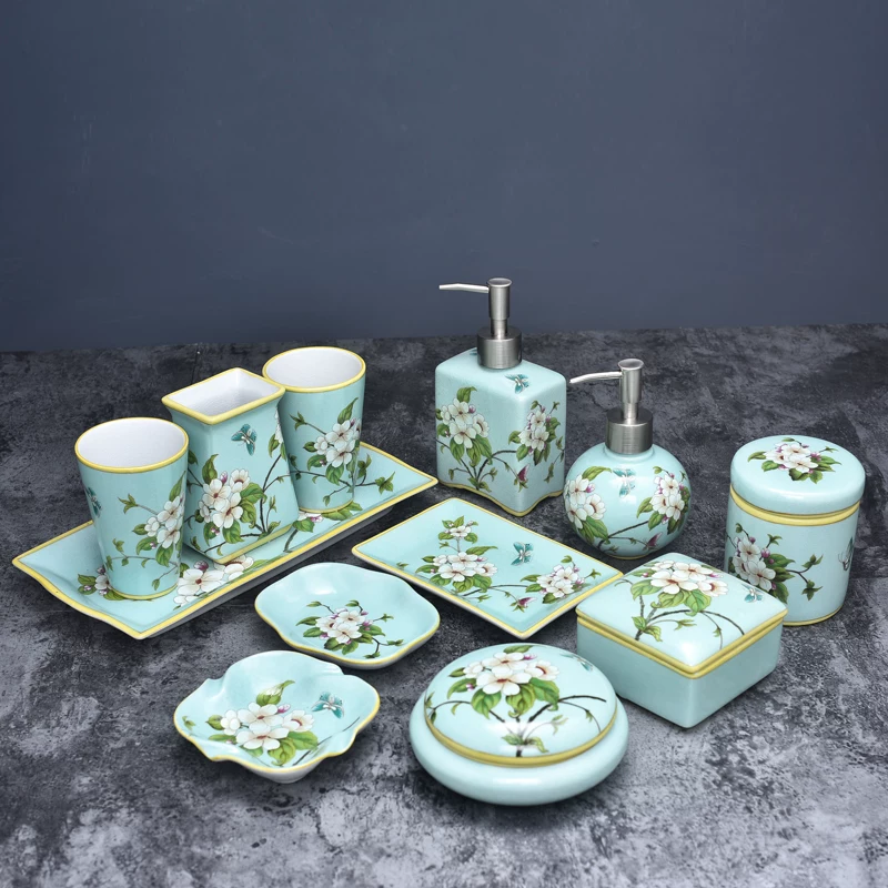 Ceramic set, mouthwash, Chinese style, 4 piece set, American style, Birthday gift