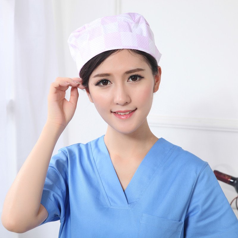 韩版手术帽紫色蓝色韩版纯棉涤棉印花icu医生工作帽包邮