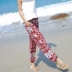 Mùa hè bohemian in nhân tạo bông lụa bãi biển quần phụ nữ quần dài củ cải củ cây bông lụa hậu cung quần Quần Harem