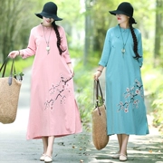 2018 mùa thu mới phong cách Trung Quốc cotton và vải lanh văn học retro khóa Tang phù hợp với zen dài tay giản dị