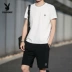 Bộ đồ thể thao mùa hè Playboy nam phong cách Trung Quốc giản dị xu hướng hè lụa băng nam đẹp trai - Bộ đồ