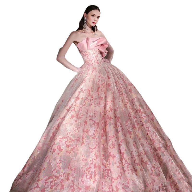 2022 Western-style wedding luxury dresses pink long tail wed