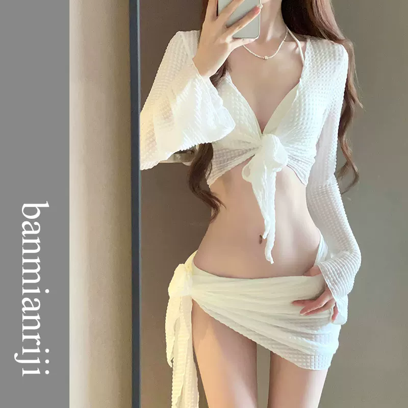 Swimwear, split white set, 4 piece set, 2023 collection